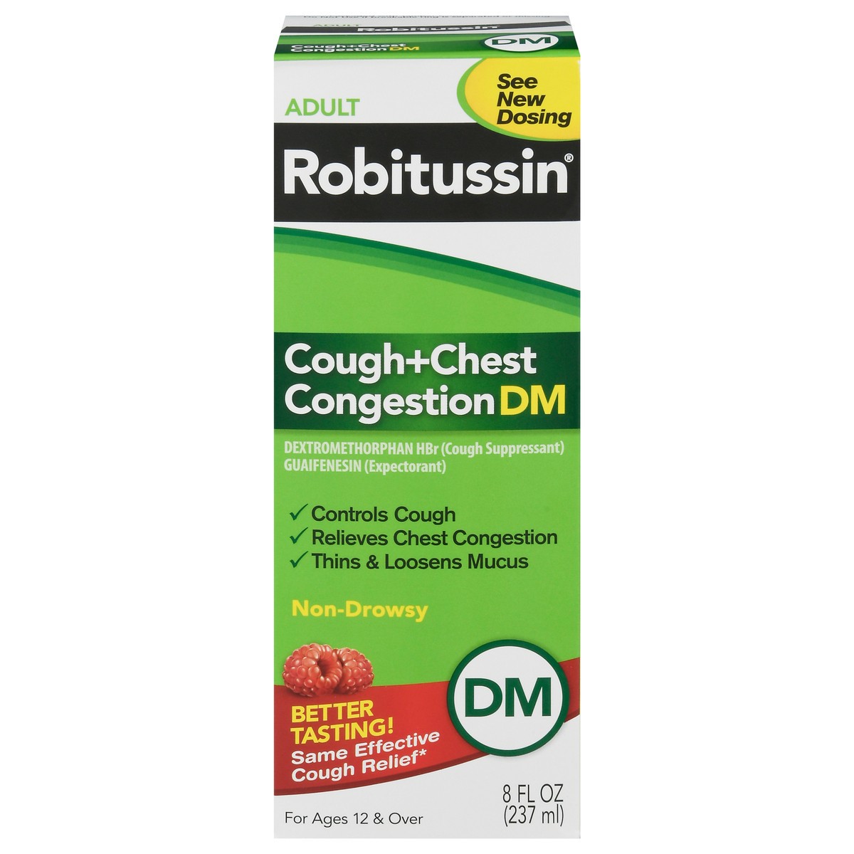 slide 8 of 10, Robitussin Cough and Chest Congestion DM, Cough Suppressant and Expectorant, Raspberry Flavor - 8 Fl Oz Bottle, 8 oz