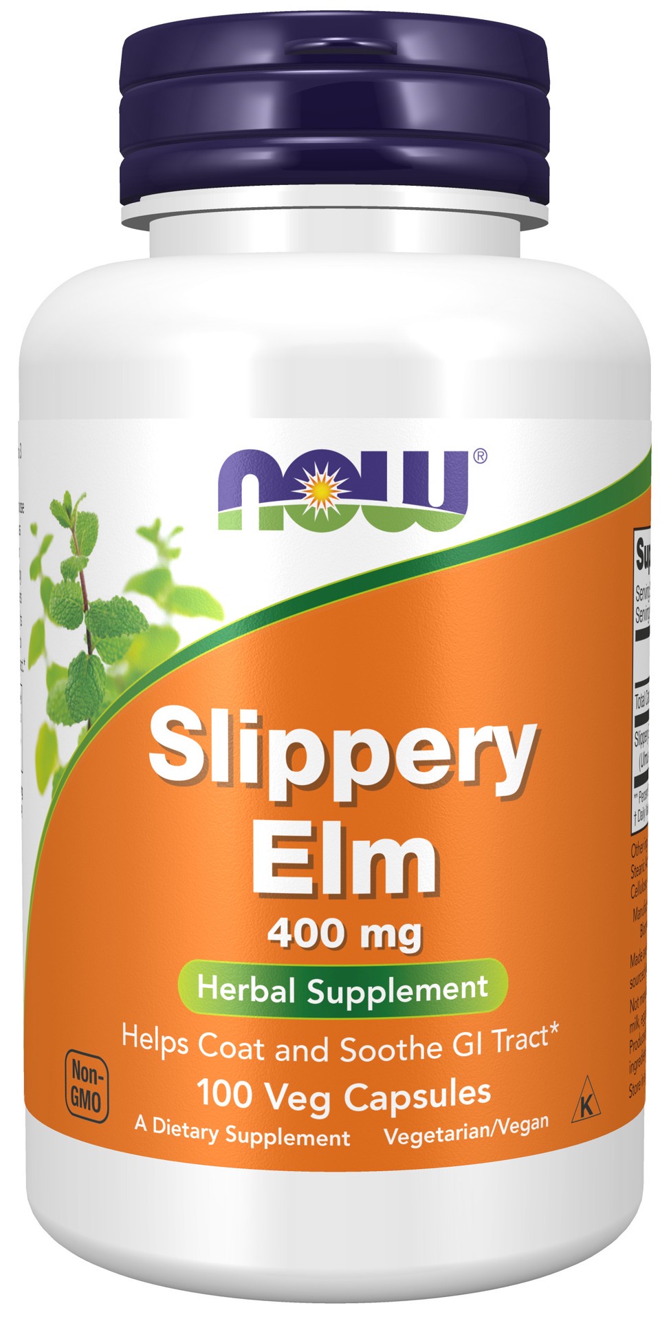 slide 1 of 4, NOW Slippery Elm 400 mg - 100 Veg Capsules, 100 ct