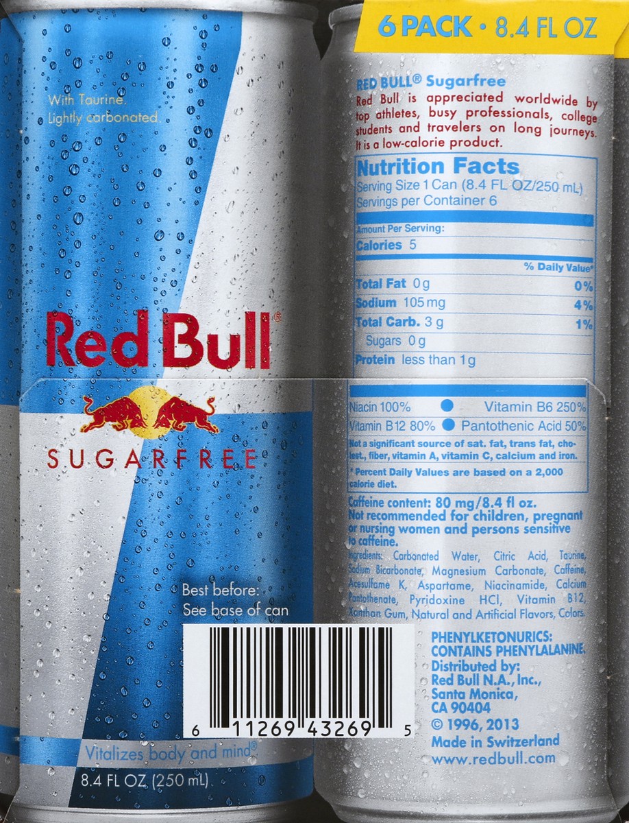 slide 2 of 7, Red Bull Sugarfree Energy Drink 6 - 8.4 fl oz Cans, 6 ct