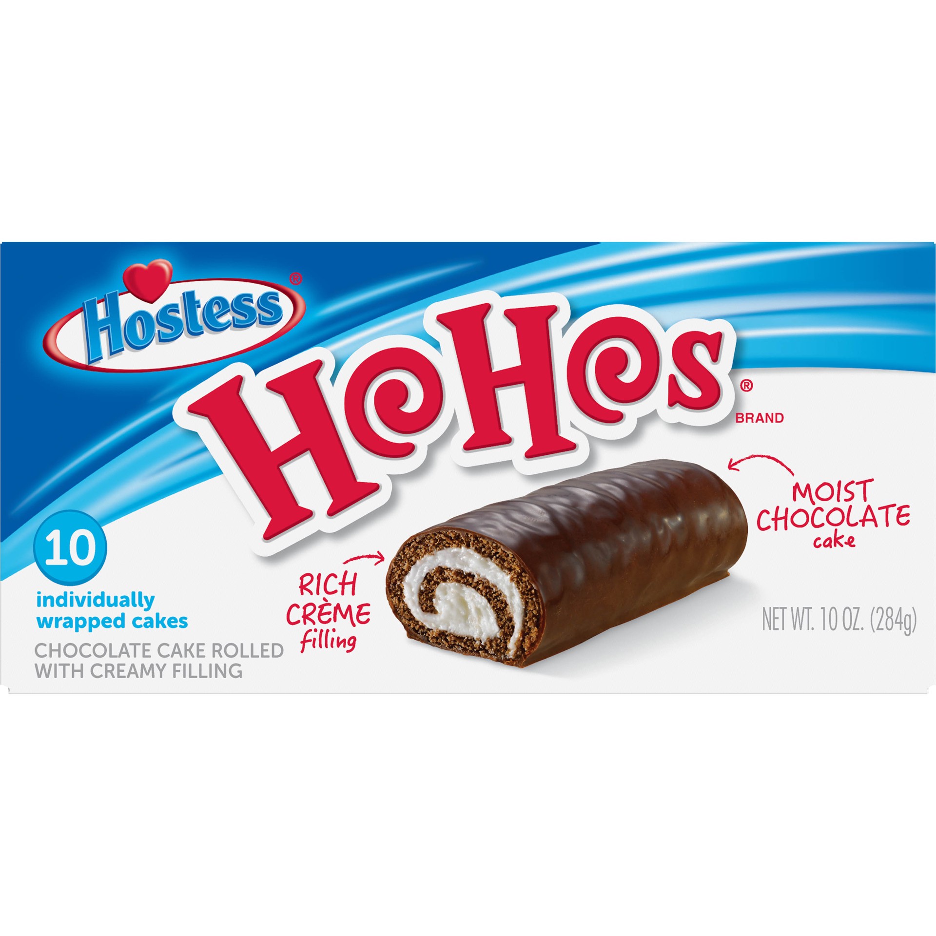 slide 1 of 10, HOSTESS HOHOS, Rolled Chocolate Cake With Creamy Filling, Individually Wrapped - 10 Count /10 oz, 10 oz