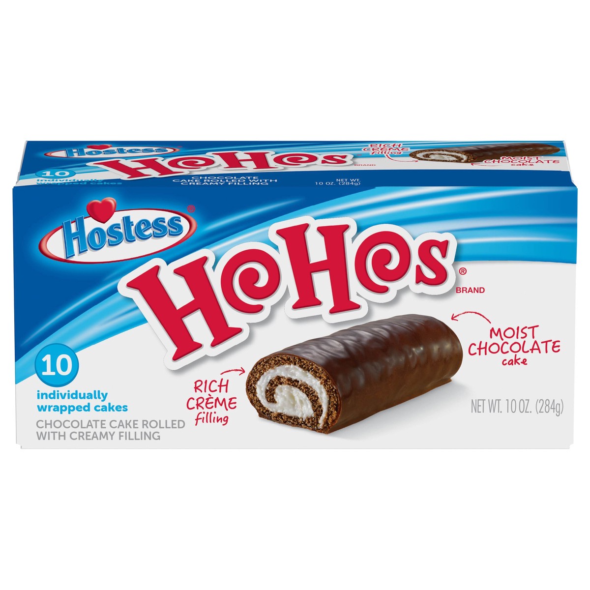 slide 1 of 10, HOSTESS HOHOS, Rolled Chocolate Cake With Creamy Filling, Individually Wrapped - 10 Count /10 oz, 10 oz