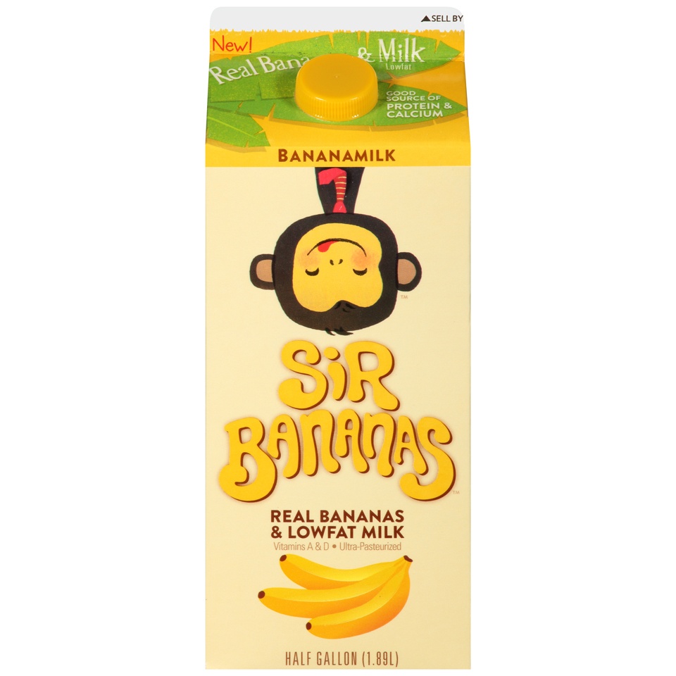 slide 1 of 1, Sir Bananas BananaMilk Real Bananas & Lowfat Milk, 1/2 gal