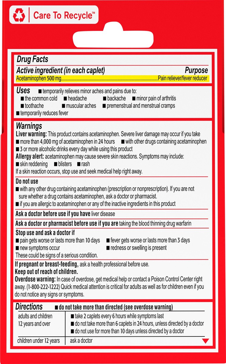 slide 4 of 7, Tylenol Extra Strength Pain Reliever Caplets - 500mg, 6 ct