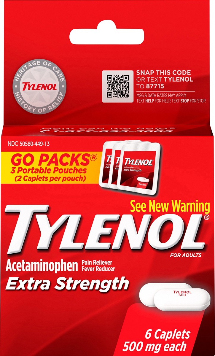slide 5 of 7, Tylenol Extra Strength Pain Reliever Caplets - 500mg, 6 ct