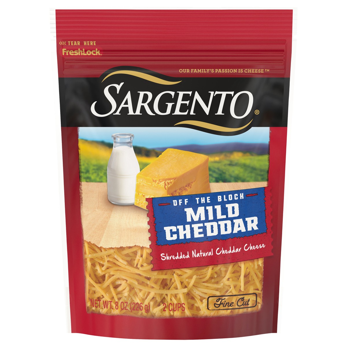slide 1 of 5, Sargento Off the Block Mild Cheddar Fine Cut Shredded Cheese, 8 oz
