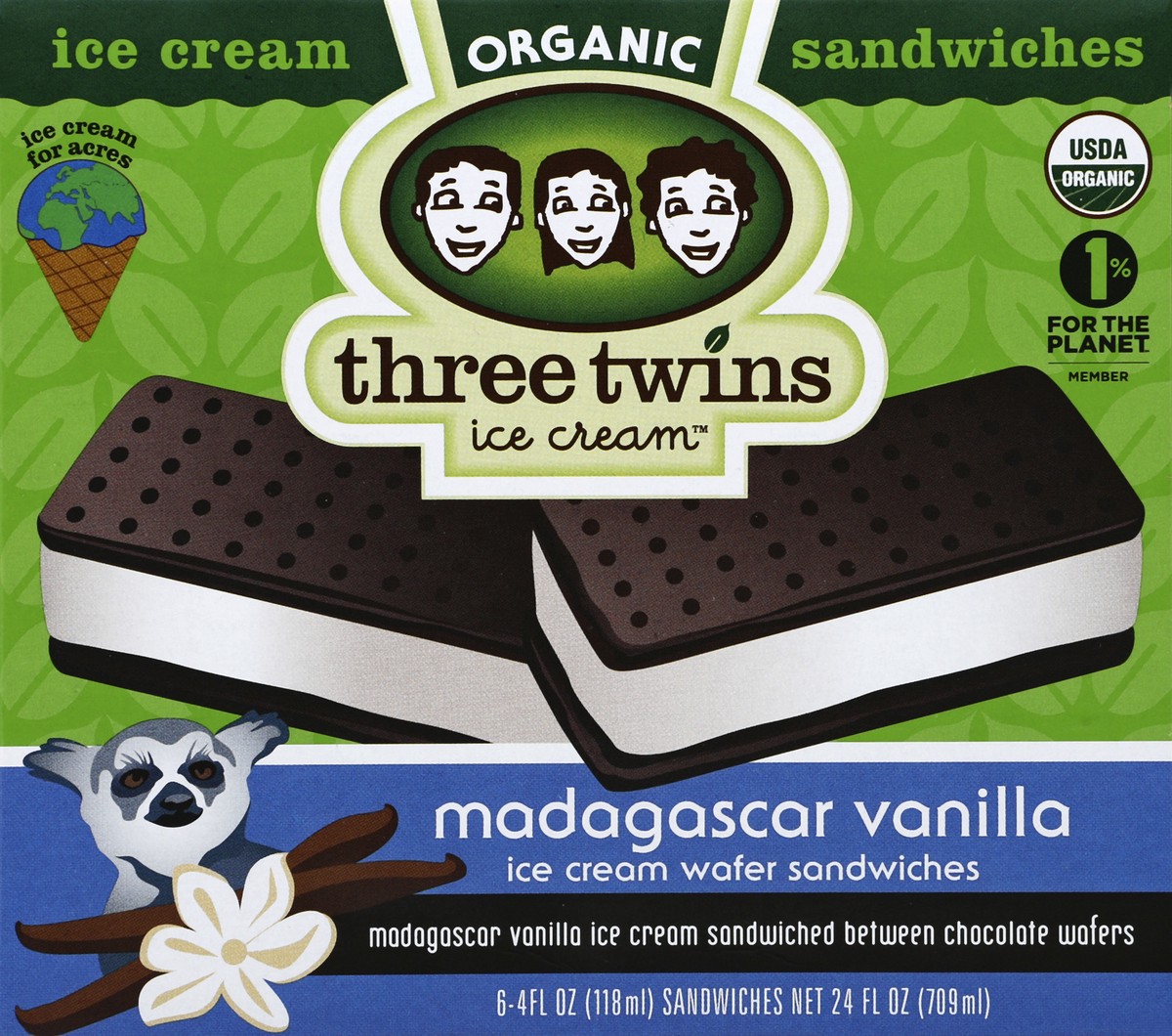 slide 3 of 4, Three Twins Ice Cream Sandwiches 6 ea, 6 ct