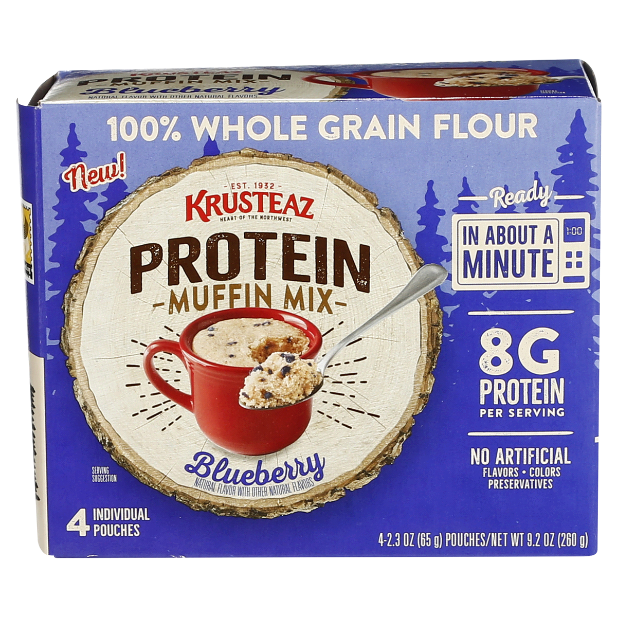 slide 1 of 1, Krusteaz Protein Blueberry Muffin Mug Mix, 4 ct; 2.3 oz
