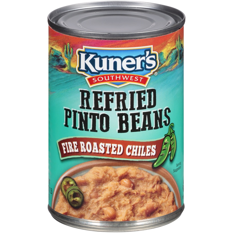 slide 1 of 6, Kuner's Southwestern Refried Pinto Beans With Fire Roasted Chiles, 15.5 oz