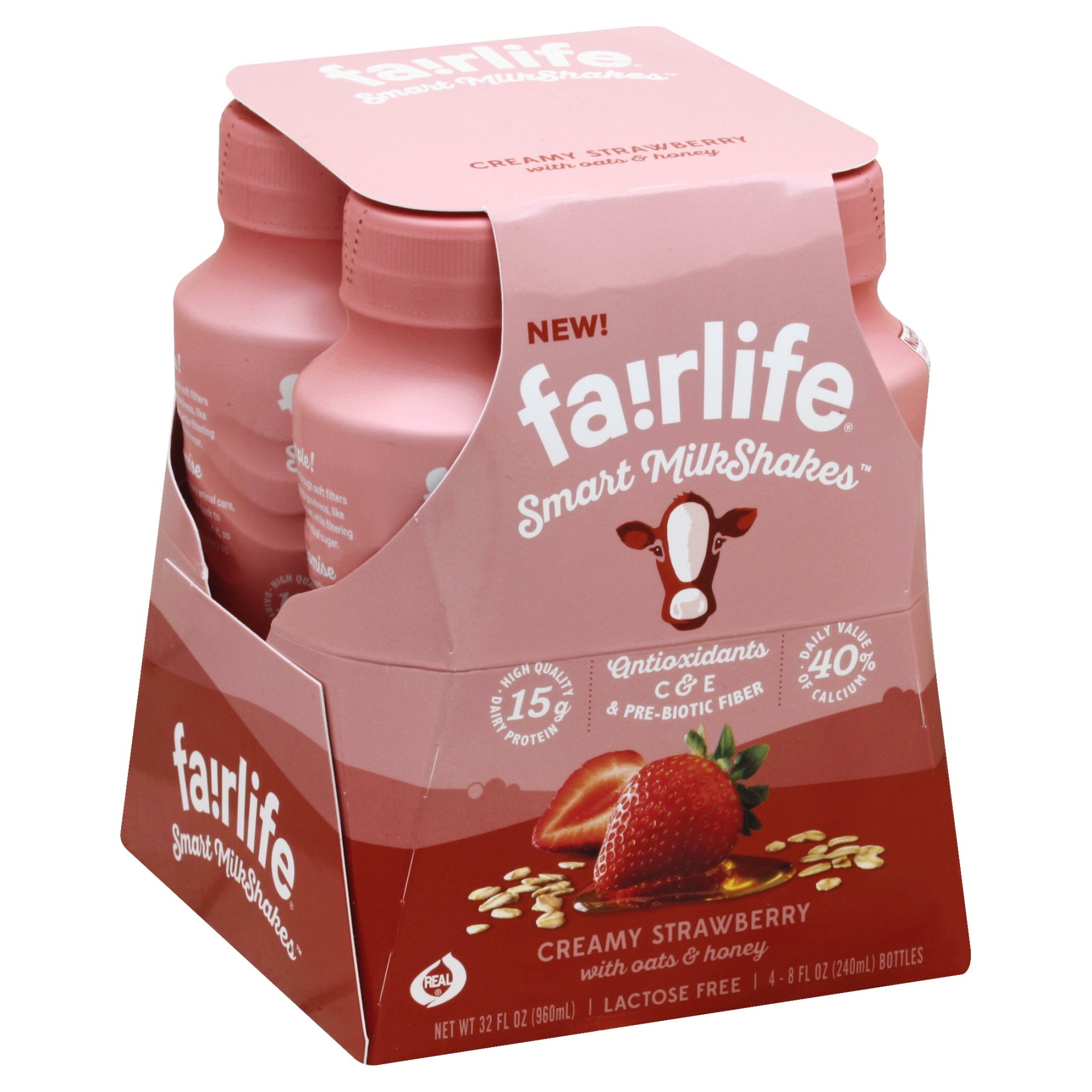 slide 1 of 1, fairlife Smart Milkshakes Creamy Strawberry With Oats & Honey, 4 ct; 8 fl oz