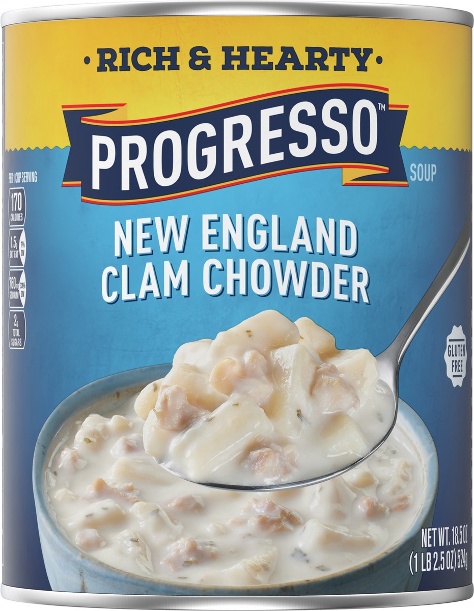 slide 4 of 8, Progresso Rich & Hearty, New England Clam Chowder Soup, Gluten Free, 18.5 oz., 18.5 oz