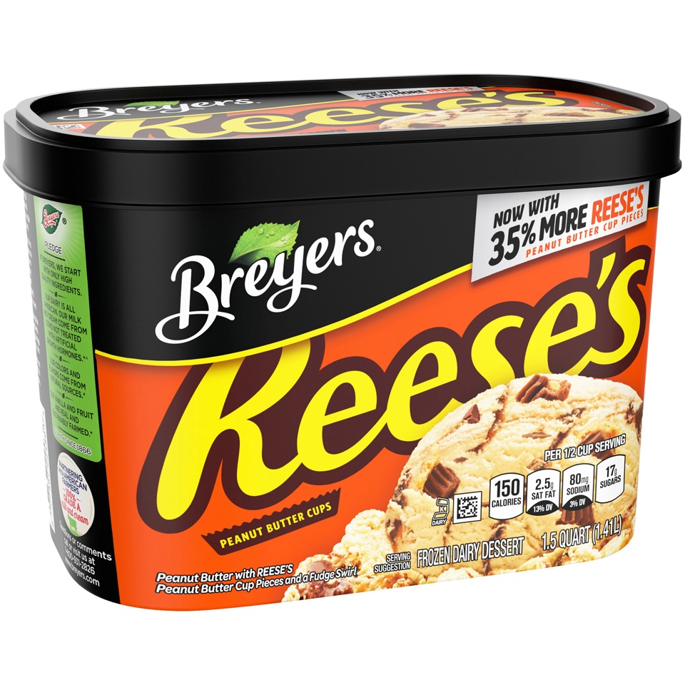 slide 2 of 5, Breyers Ice Cream Light Milk Chocolate Reese's Peanut Butter Cups, 1.5 qt