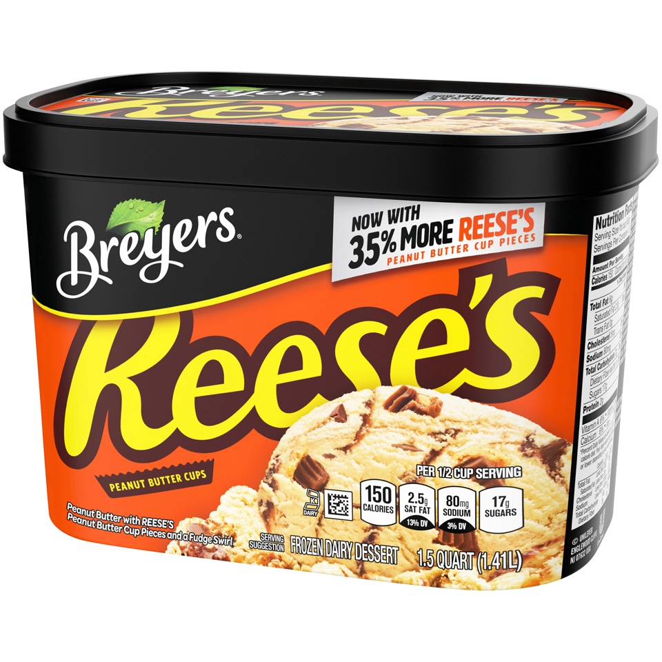 slide 3 of 5, Breyers Ice Cream Light Milk Chocolate Reese's Peanut Butter Cups, 1.5 qt