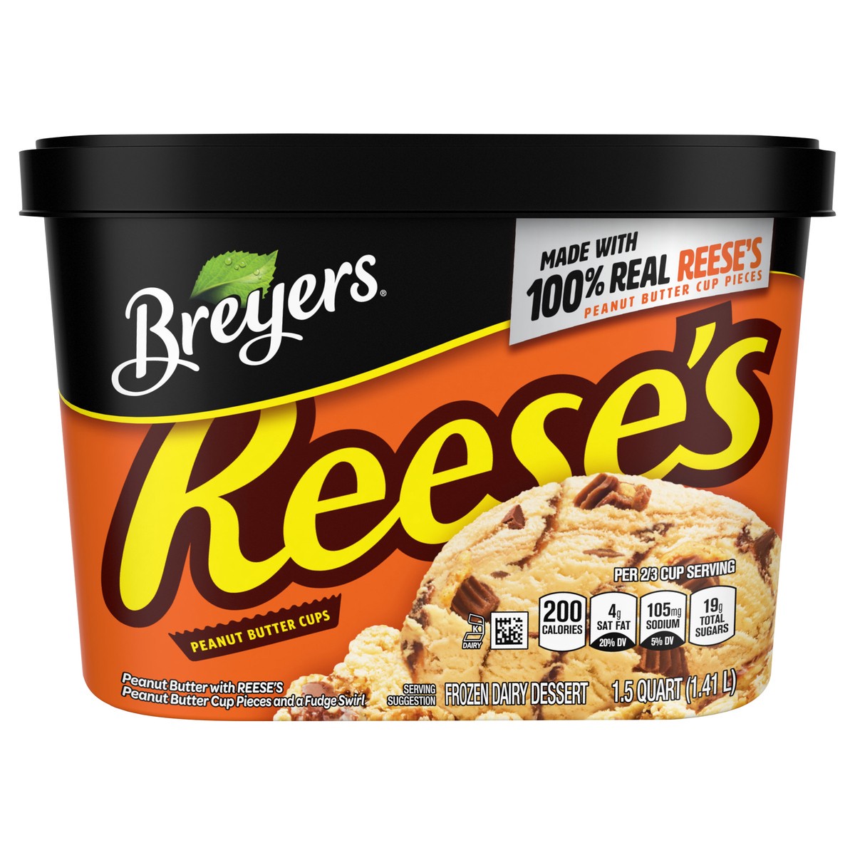slide 1 of 1, Breyers Ice Cream Light Milk Chocolate Reese's Peanut Butter Cups, 1.5 qt