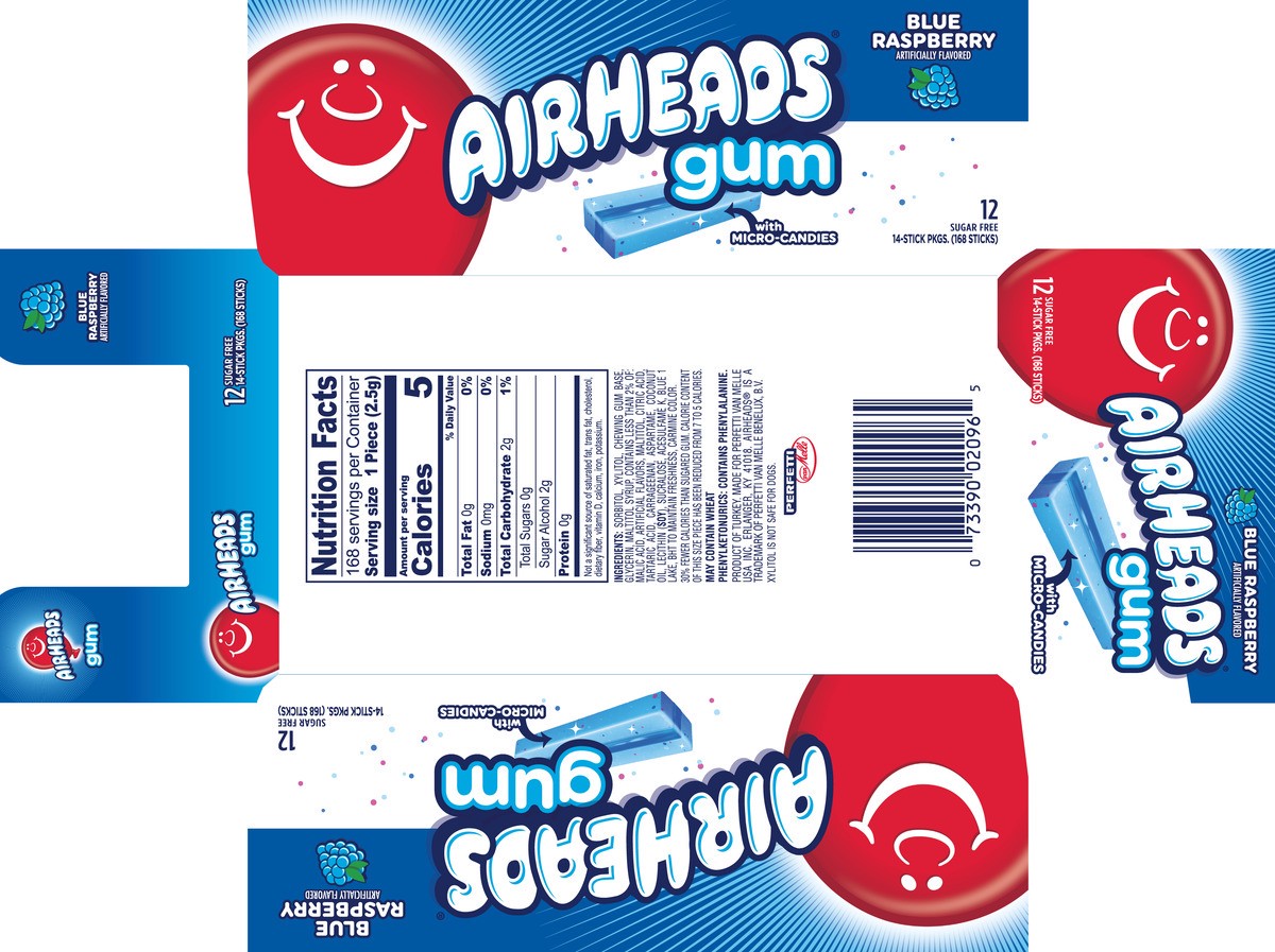 slide 13 of 13, Airheads Gum 14pc Wallet, Blue Raspberry, 12ct Box, 12 ct