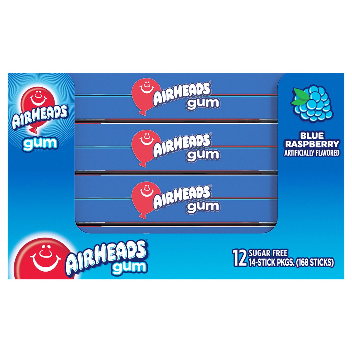 slide 1 of 13, Airheads Gum 14pc Wallet, Blue Raspberry, 12ct Box, 12 ct