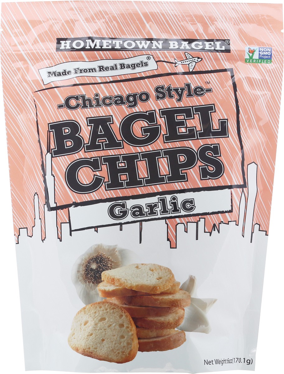 slide 1 of 9, Hometown Bagel Chicago Style Garlic Bagel Chips 6 oz Stand Pack, 6 oz