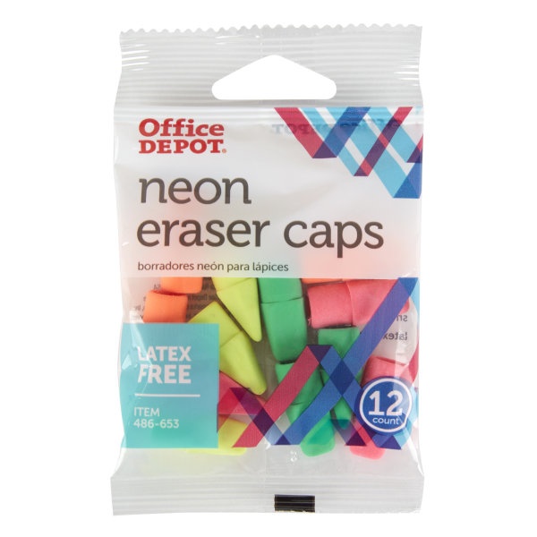 slide 1 of 2, Office Depot Brand Neon Eraser Caps, Assorted Colors, Pack Of 12, 12 ct