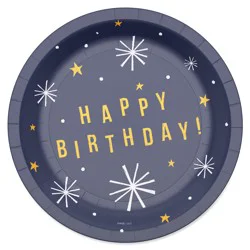 American Greetings 10-Count 7" Paper Plates, Happy Birthday on Navy