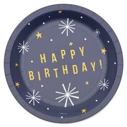 American Greetings 10-Count 7" Paper Plates, Happy Birthday on Navy