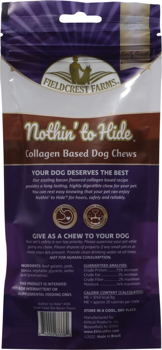 slide 8 of 9, Fieldcrest Farms Nothin' to Hide 10 Pack Small Twist Stix Sizzling Bacon Flavor Dog Chews 10 ea, 10 ct