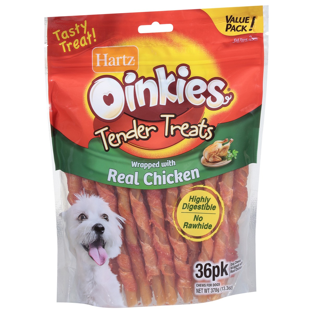 slide 2 of 10, Hartz Oinkies Value Pack Tender Treats Wrapped with Real Chicken Chews for Dogs 36 ea, 36 ct