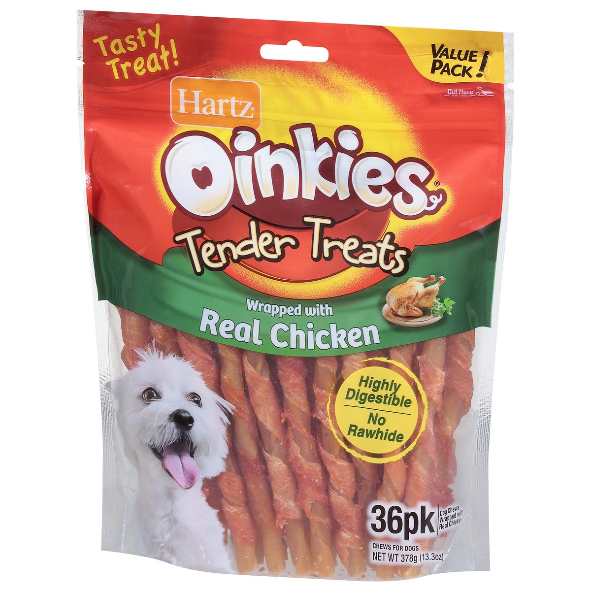 slide 3 of 10, Hartz Oinkies Value Pack Tender Treats Wrapped with Real Chicken Chews for Dogs 36 ea, 36 ct