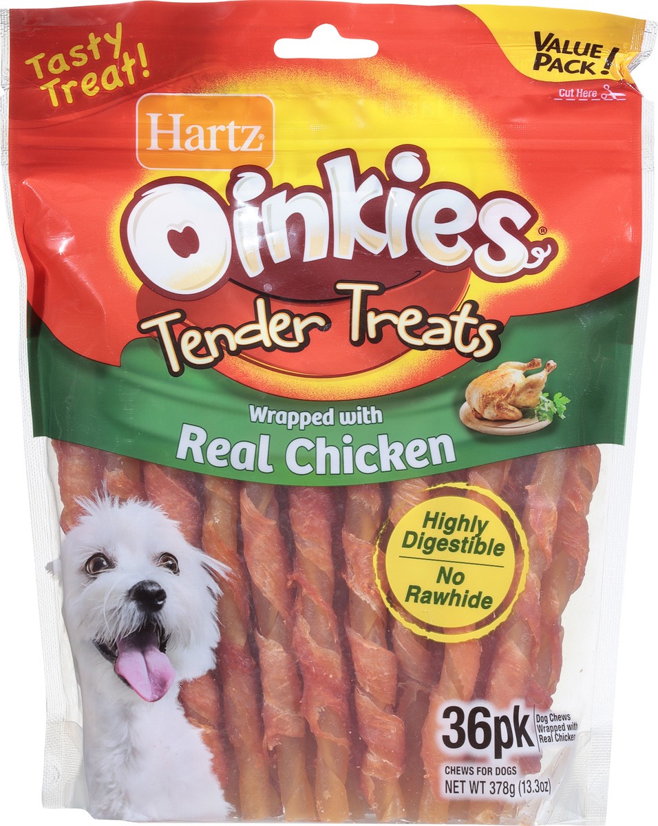 slide 8 of 10, Hartz Oinkies Value Pack Tender Treats Wrapped with Real Chicken Chews for Dogs 36 ea, 36 ct