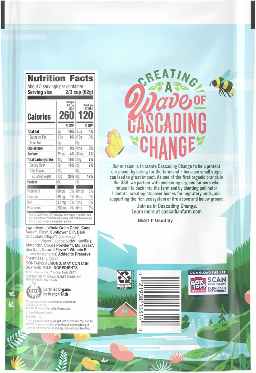 slide 4 of 9, Cascadian Farm Organic Granola, Dark Chocolate Almond Cereal, Resealable Pouch, 11 oz, 11 oz