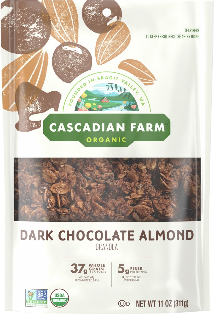 slide 8 of 9, Cascadian Farm Organic Granola, Dark Chocolate Almond Cereal, Resealable Pouch, 11 oz, 11 oz