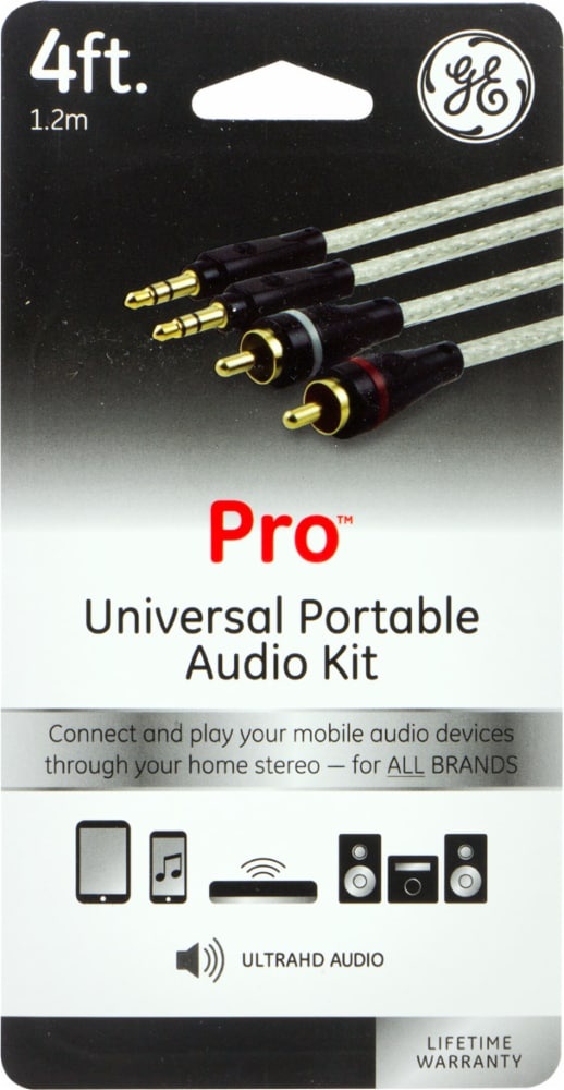 slide 1 of 1, Ge Pro Universal Portable Audio Kit - Black/Silver - 4 Foot, 1 ct