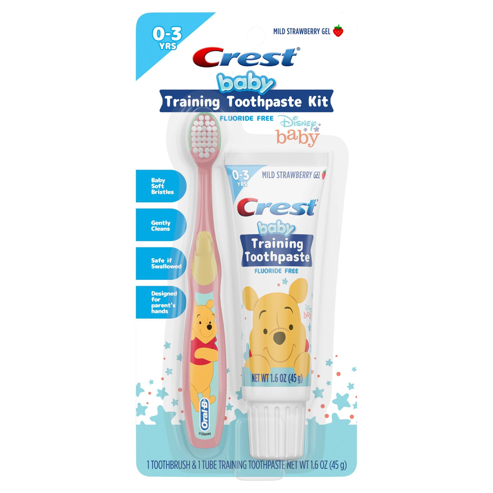 slide 1 of 3, Crest Baby Toothpaste & Toothbrush Disney Training Kit - Strawberry Gel, 1 ct