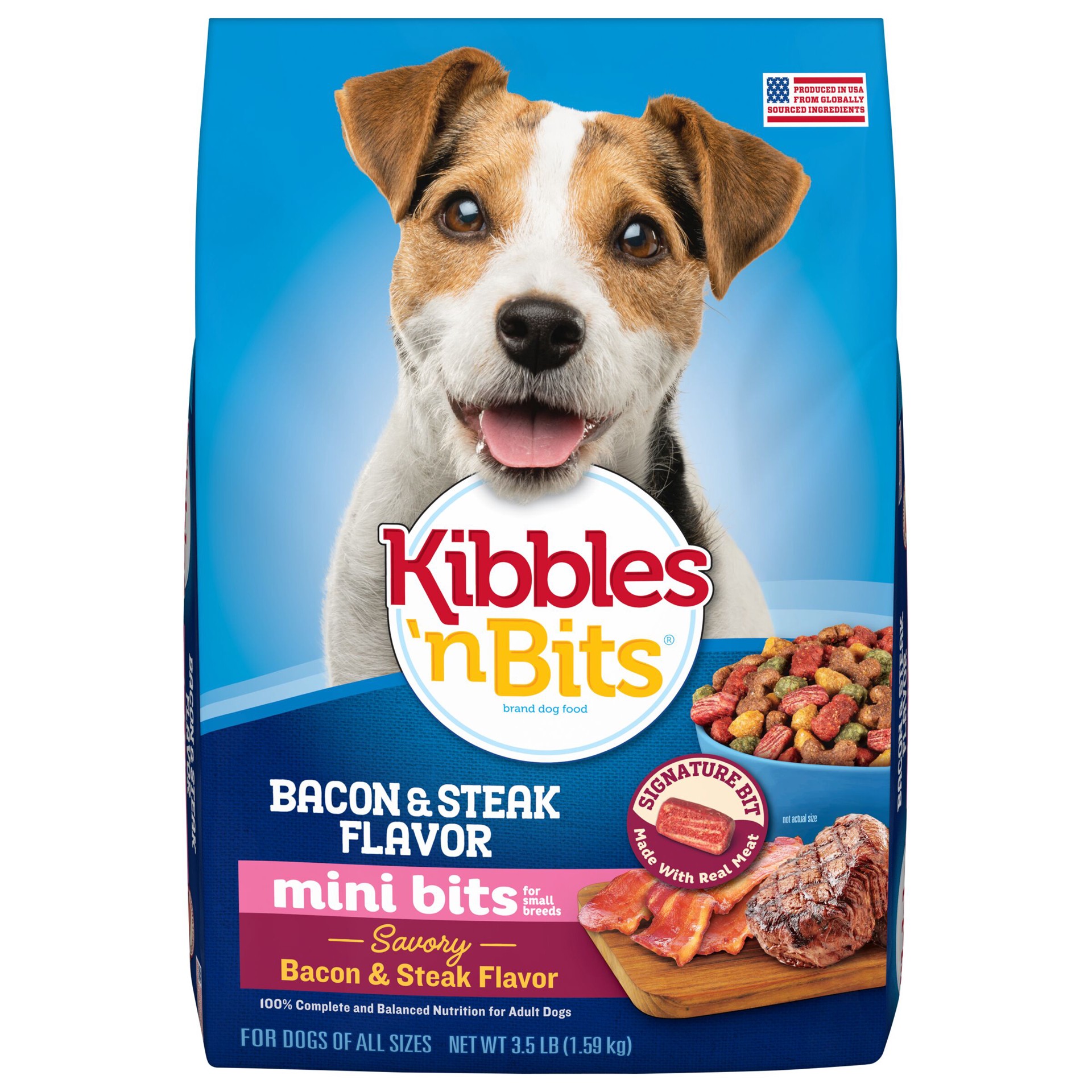 slide 1 of 10, Kibbles 'n Bits Kibbles ‘n Bits Mini Bits Small Breed Savory Bacon & Steak Flavor Dry Dog Food, 3.5 lb. Bag, 3.5 lb