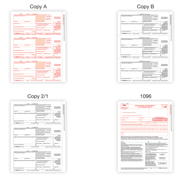 slide 3 of 4, Office Depot® 1099-NEC Laser Tax Forms With Software, 4-Part, 3-Up, 8-1/2"" x 11"", Pack Of 25 Form Sets, NEC720592525, 1 ct