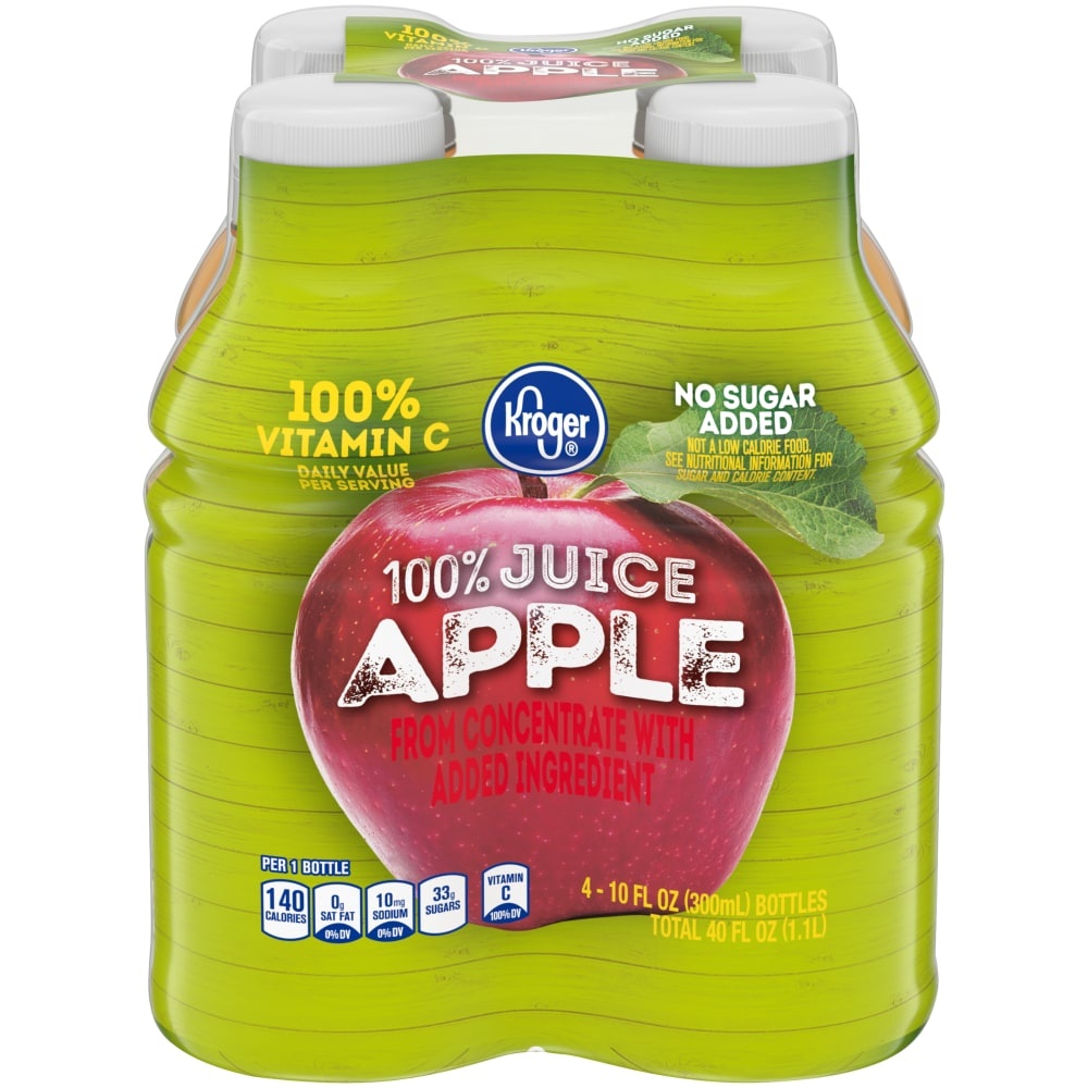 slide 1 of 1, Kroger 100% Apple Juice, 4 ct; 10 fl oz