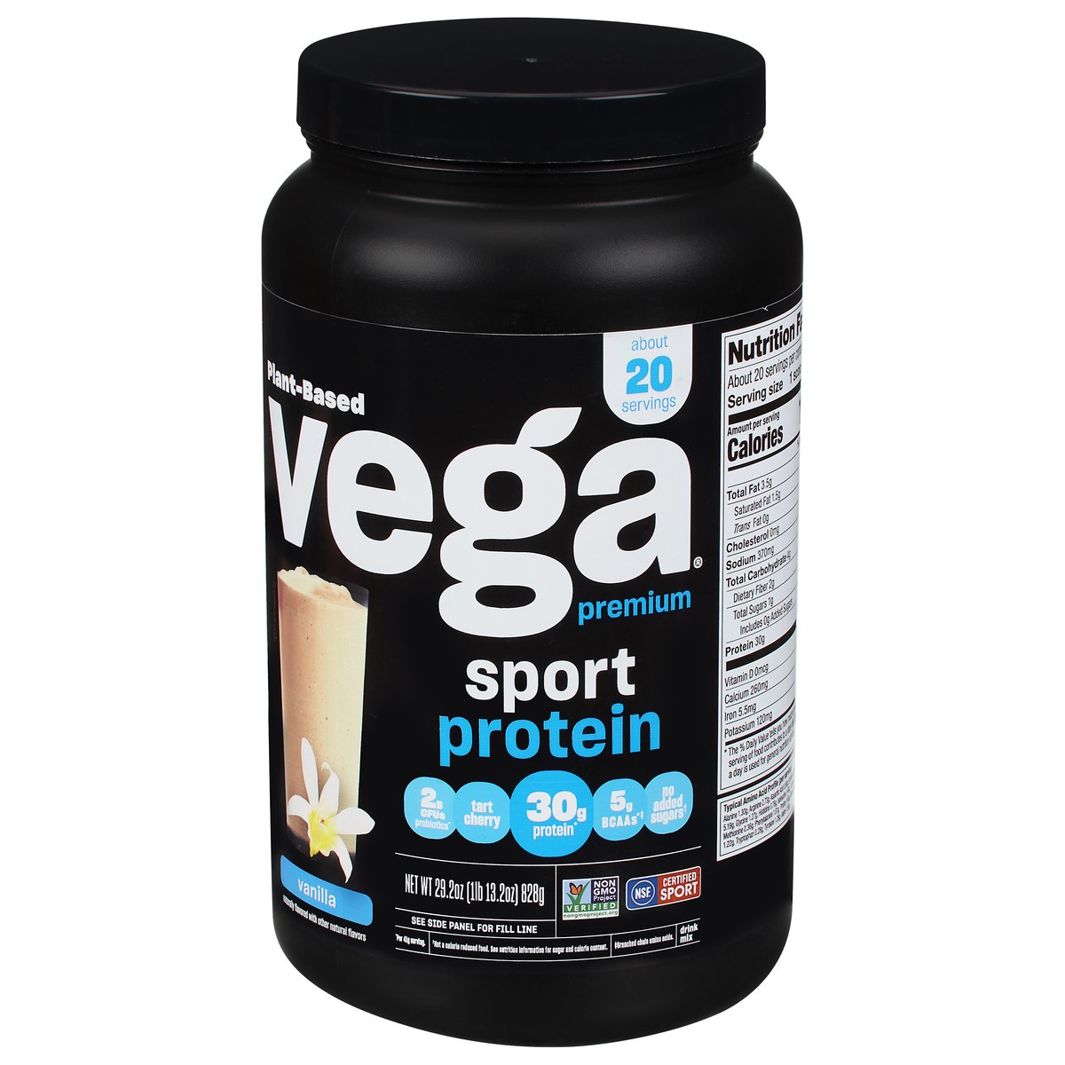 slide 3 of 9, Vega Sport Vanilla Flavored Premium Protein Powder, 29.2 oz