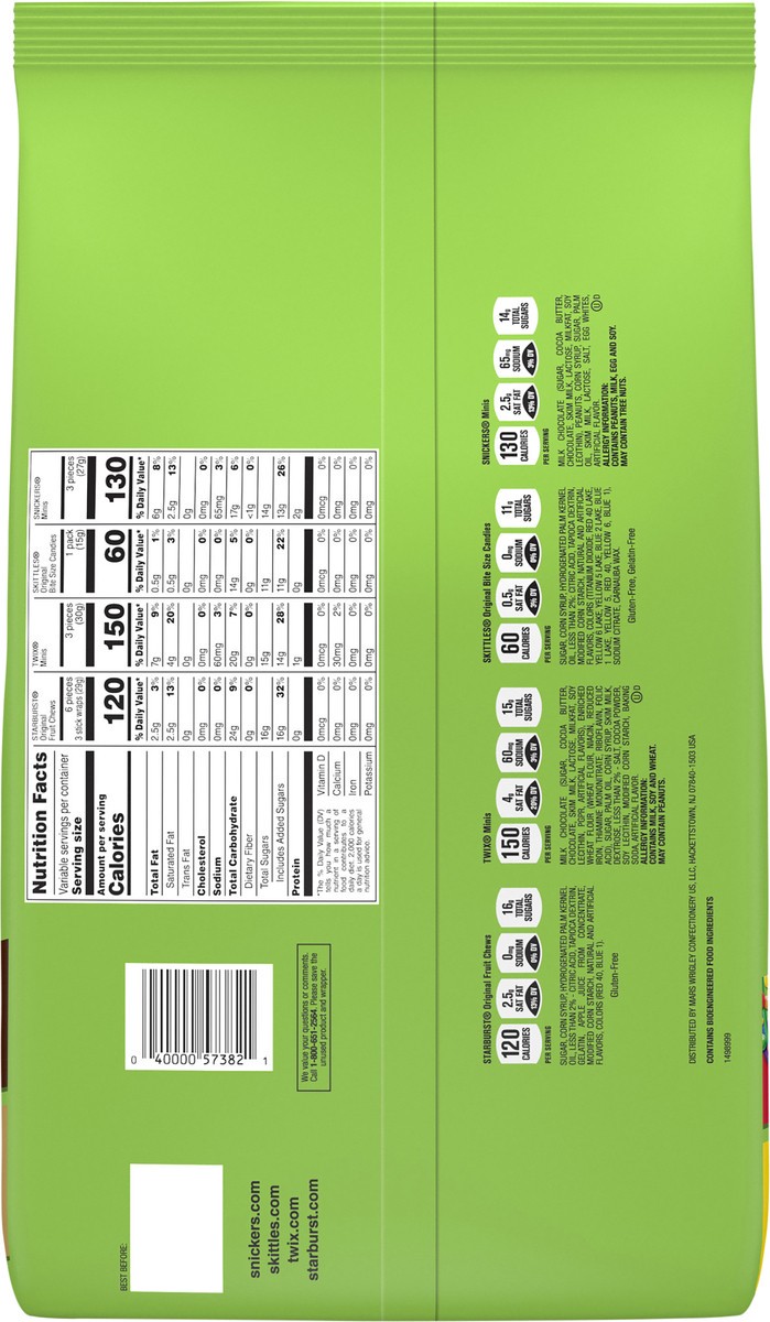 slide 3 of 9, Mixed SNICKERS, TWIX, SKITTLES & STARBURST Halloween Candy Bulk Assortment 62.02oz/170 Piece Bag, 62.02 oz
