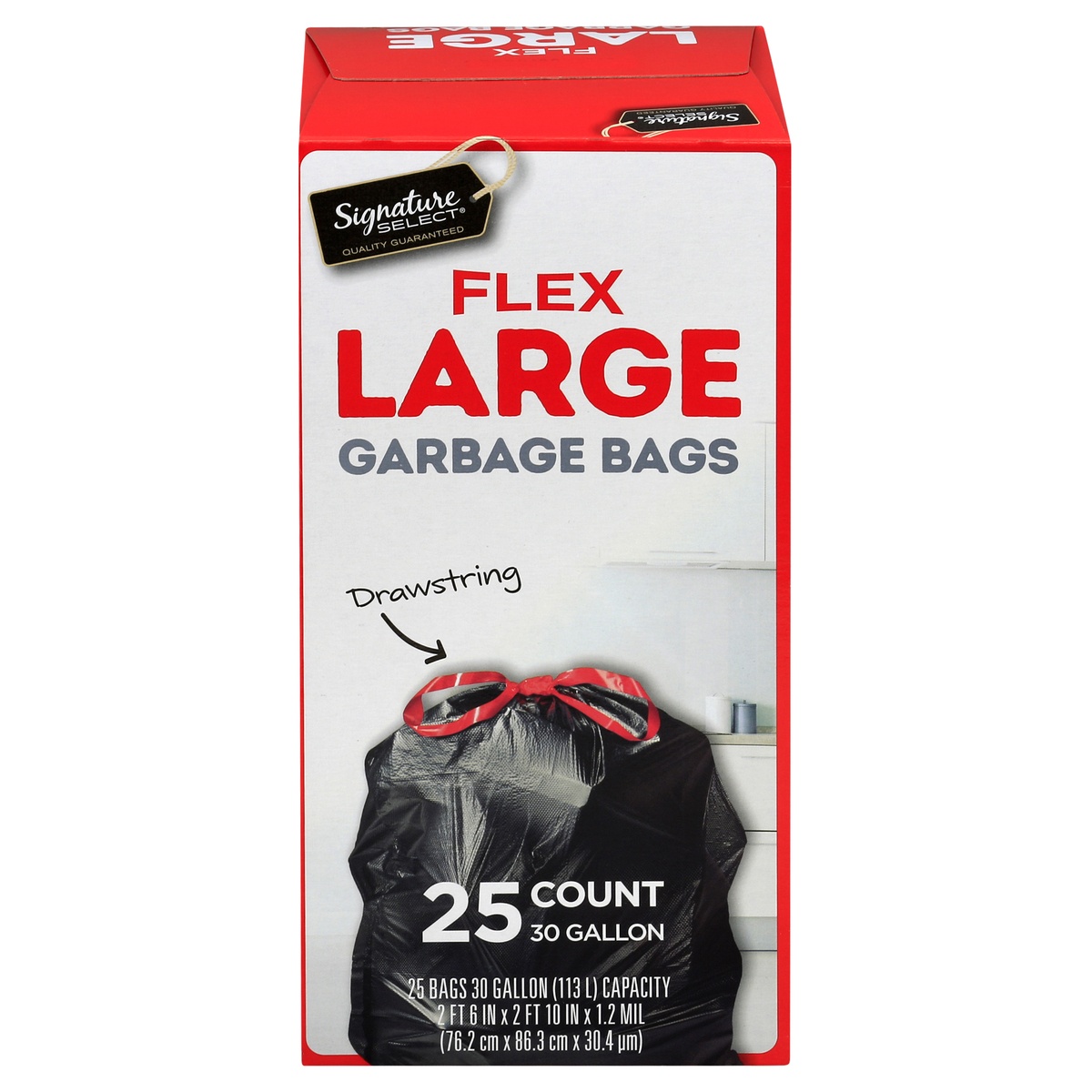 Signature SELECT Flex Large Bags With Drawstring 30 Gallon - 25 Count