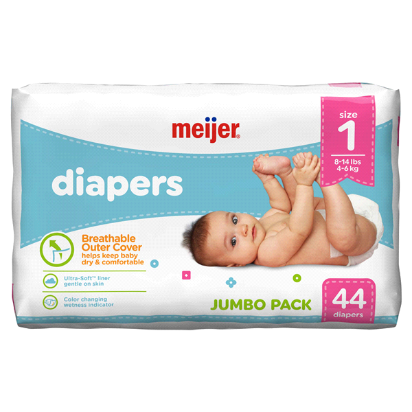 slide 20 of 29, Meijer Baby Diapers Size 1, 44 ct