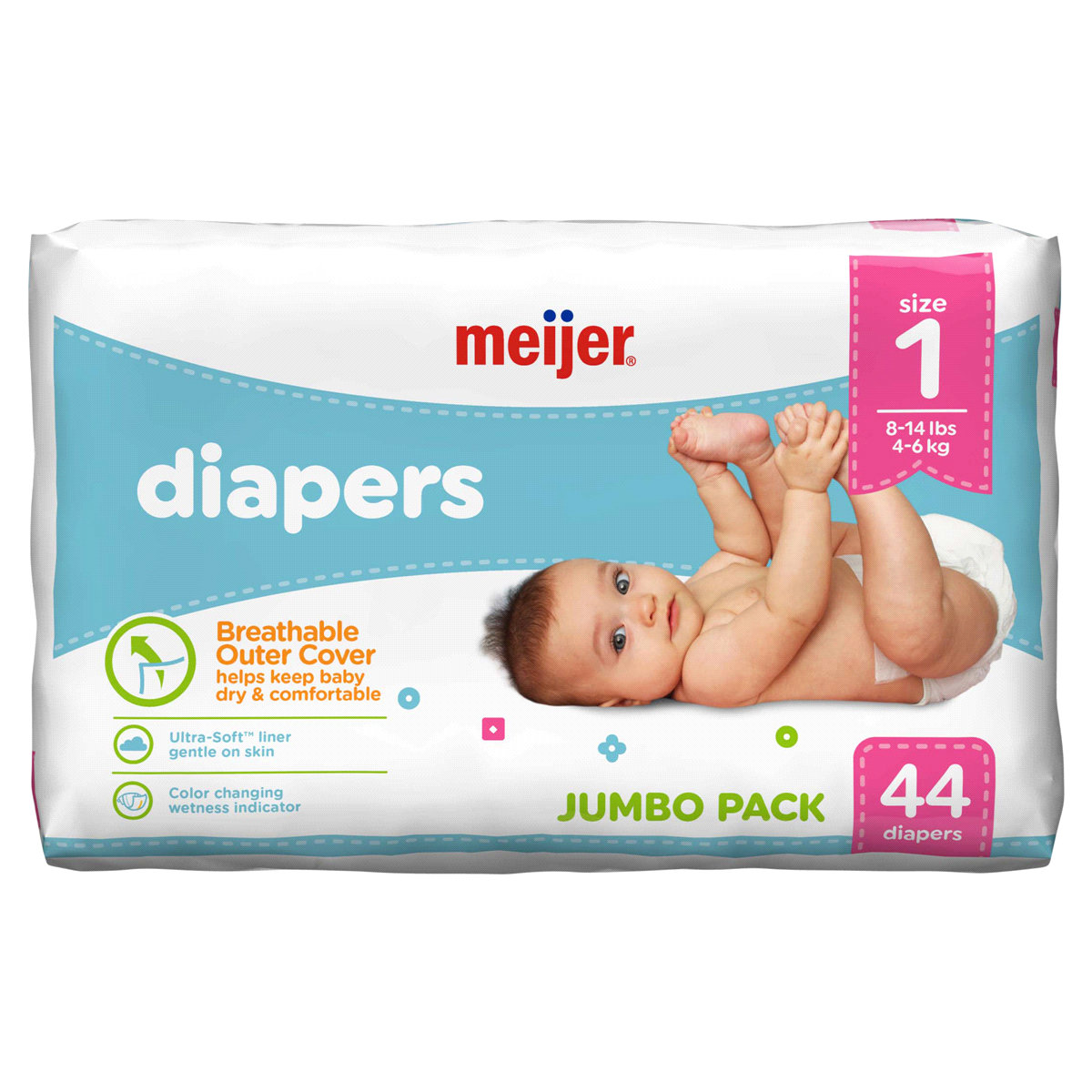 slide 21 of 29, Meijer Baby Diapers Size 1, 44 ct