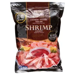 Raley's Cooked, Peeled & Deveined Shrimp, Tail On, Farm-Raised, Frozen 32 oz