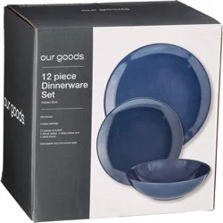 our goods Round Stoneware Dinnerware Set - Harbor Blue