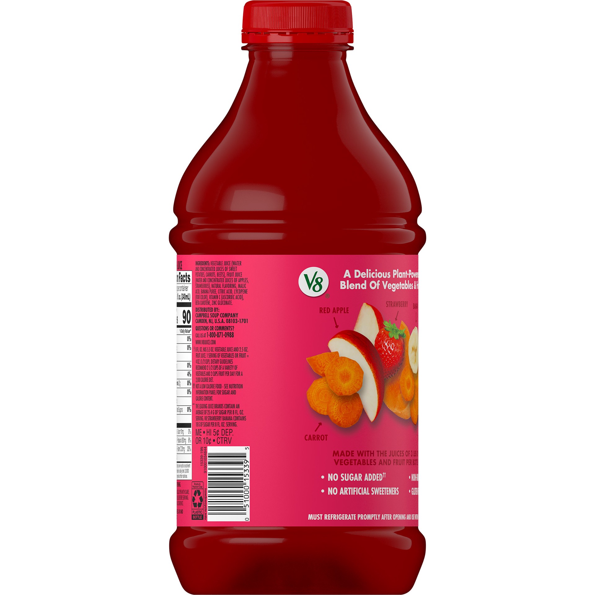 slide 2 of 5, V8 Blends 100% Juice Strawberry Banana Juice, 46 fl oz Bottle, 46 oz