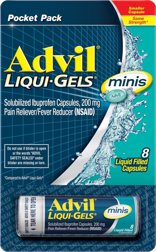 slide 1 of 2, Advil Liqui-Gels Minis Pain Reliever & Fever Reducer 200Mg Capsules, 8 ct