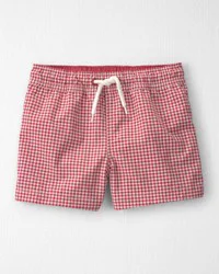 Littleplanet Toddler Boy Recycled Swim Trunks in Red Gingham Red Gingham 3T