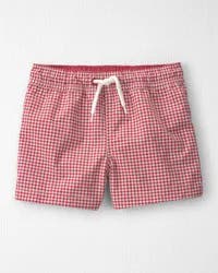 Littleplanet Toddler Boy Recycled Swim Trunks in Red Gingham, 2T