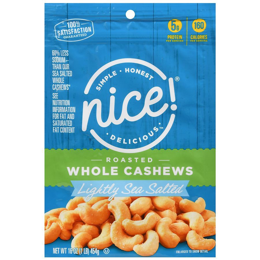slide 5 of 5, Nice! Roasted & Lightly Salted Whole Cashews, 16 oz