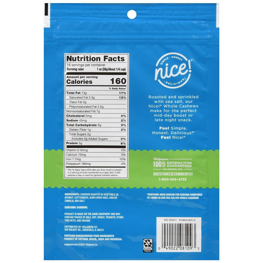 slide 2 of 5, Nice! Roasted & Lightly Salted Whole Cashews, 16 oz