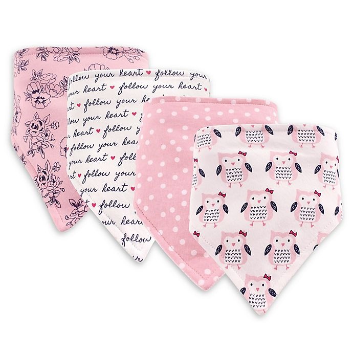 slide 1 of 1, Hudson Baby Owls Bandana Bib Set - Pink, 4 ct