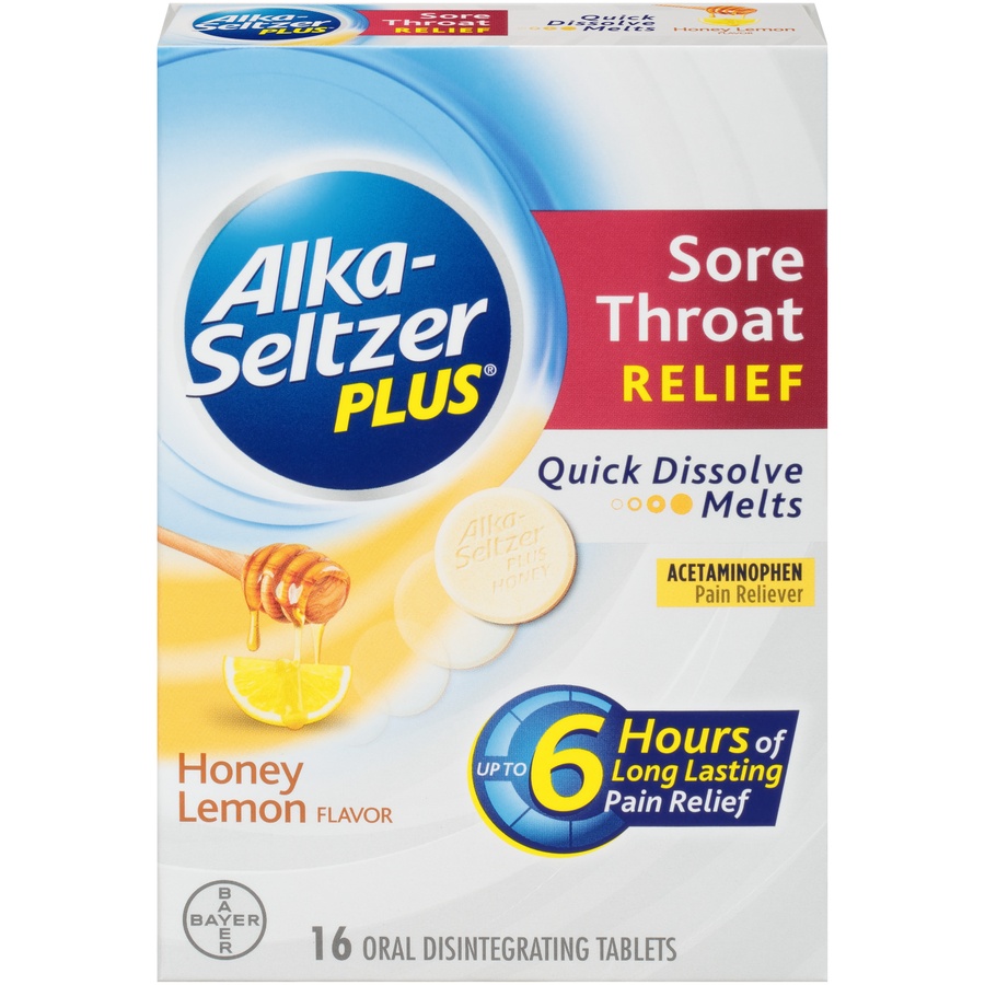 slide 1 of 2, Alkaseltzer Plus Honey Lemon Sore Throat Relief Quick Dissolve Melts, 16 ct