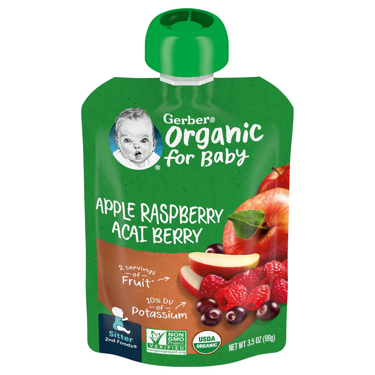 slide 10 of 14, Gerber 2nd Foods Organic Apple Raspberry Acai Berry Baby Food, 3.5 oz Pouch, 3.5 oz